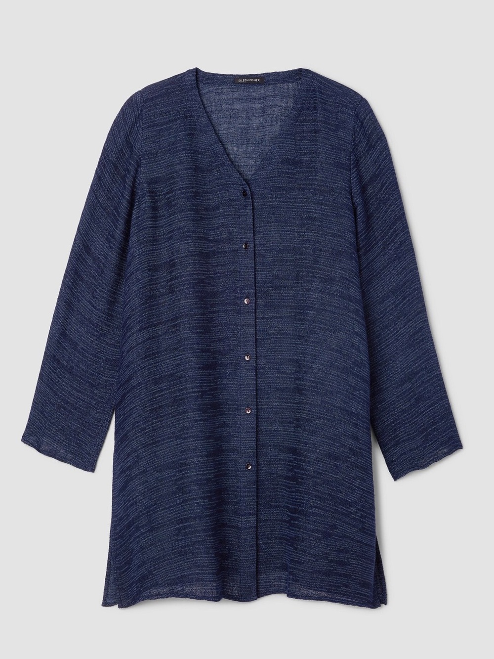 EILEEN FISHER Linen Gauze Strata V-Neck Long Top in Ink